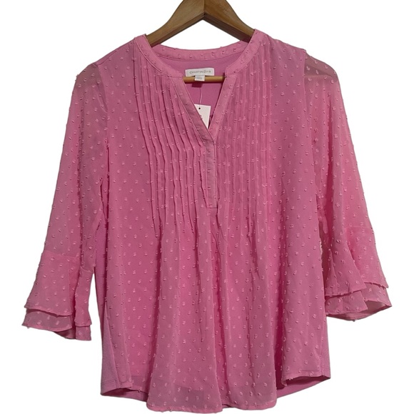 Charter Club Petite Double-Ruffle Textured Pintuck Top Pink - Picture 2 of 10